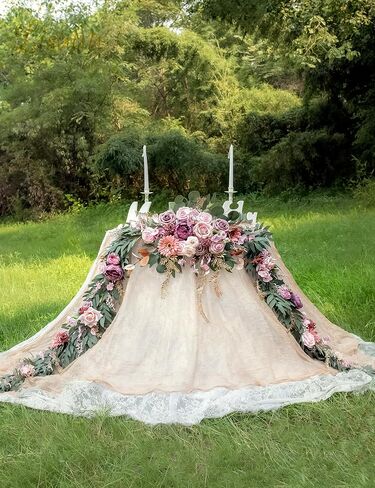 9FT Wedding Arch Flower Garland, Handmade Wedding Table Decorations,Head Table Floral Decor for Noble and Charming Wedding Ceremony in Kuwait