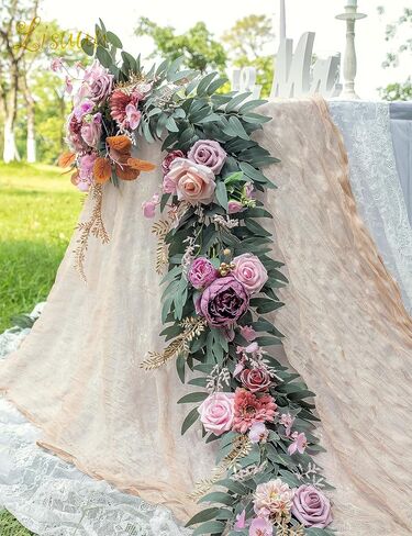 9FT Wedding Arch Flower Garland, Handmade Wedding Table Decorations,Head Table Floral Decor for Noble and Charming Wedding Ceremony in Kuwait