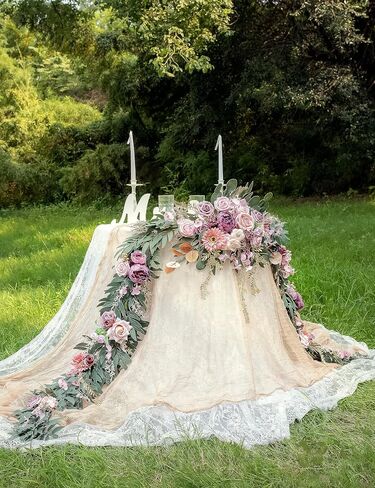 9FT Wedding Arch Flower Garland, Handmade Wedding Table Decorations,Head Table Floral Decor for Noble and Charming Wedding Ceremony in Kuwait