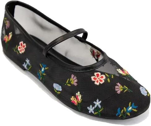 Mesh Ballet Flats for Women Embroidered Floral Mary Jane Flats Comfortable Casual Daily Dress Ballerina Shoes in Kuwait
