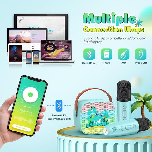Mini Karaoke Machine Toys Gifts: Kids Toys Easter Birthday Gifts for 4 5 6 7 8 9 Years Old Girl Boy LED Portable Bluetooth Speaker with 2 Wireless Microphone Girl Boy Kid Adult Gift Toy Age 3-12+ in Kuwait