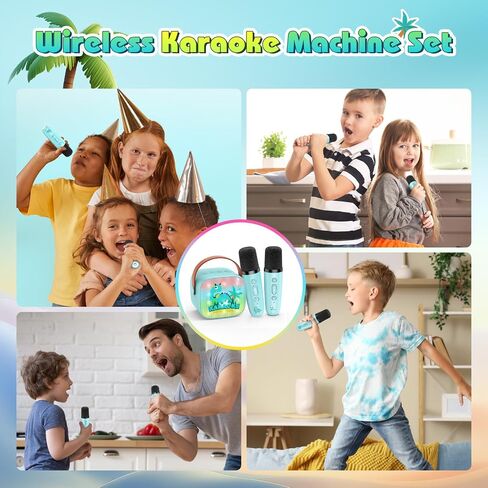 Mini Karaoke Machine Toys Gifts: Kids Toys Easter Birthday Gifts for 4 5 6 7 8 9 Years Old Girl Boy LED Portable Bluetooth Speaker with 2 Wireless Microphone Girl Boy Kid Adult Gift Toy Age 3-12+ in Kuwait