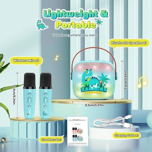 Mini Karaoke Machine Toys Gifts: Kids Toys Easter Birthday Gifts for 4 5 6 7 8 9 Years Old Girl Boy LED Portable Bluetooth Speaker with 2 Wireless Microphone Girl Boy Kid Adult Gift Toy Age 3-12+ in Kuwait