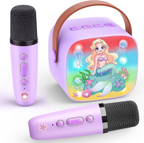 Mini Karaoke Machine Toys Gifts: Kids Toys Easter Birthday Gifts for 4 5 6 7 8 9 Years Old Girl Boy LED Portable Bluetooth Speaker with 2 Wireless Microphone Girl Boy Kid Adult Gift Toy Age 3-12+ in Kuwait