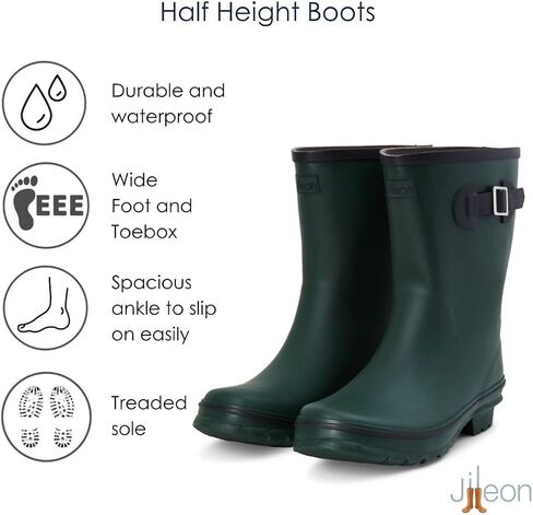 Jileon Mid Calf Rain Boots - Specially Designed For Wide Feet, Ankles or Calves - Half Height Waterproof Durable Wide Calf Rain Boots in Saudi Arabia