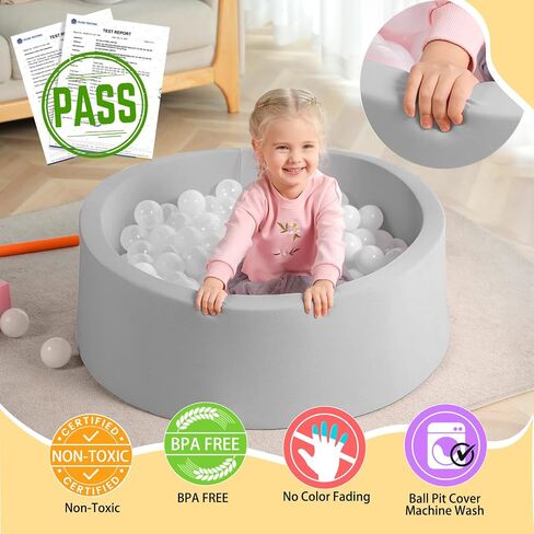 TRENDBOX Foam Ball Pit, 36" x 12" Indoor Soft Ball Pool for Kid，Light Grey in Kuwait