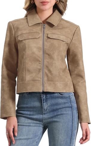 Allegra K Faux Leather Jackets for Women's Zip Up Vintage Distressed 2024 Fall Short PU Moto Biker Jacket in Saudi Arabia