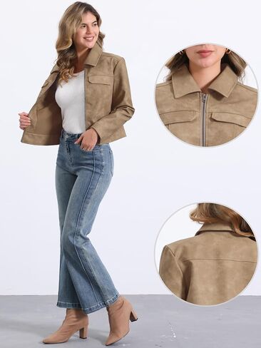 Allegra K Faux Leather Jackets for Women's Zip Up Vintage Distressed 2024 Fall Short PU Moto Biker Jacket in Saudi Arabia