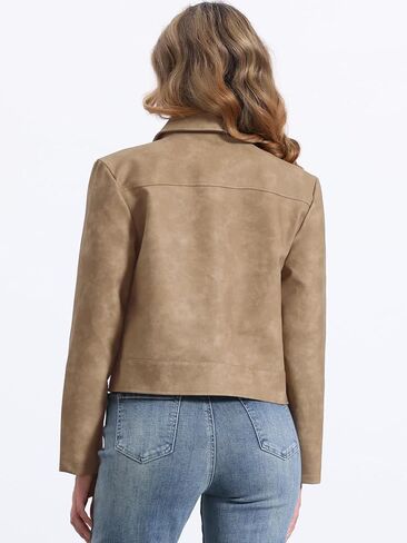 Allegra K Faux Leather Jackets for Women's Zip Up Vintage Distressed 2024 Fall Short PU Moto Biker Jacket in Saudi Arabia