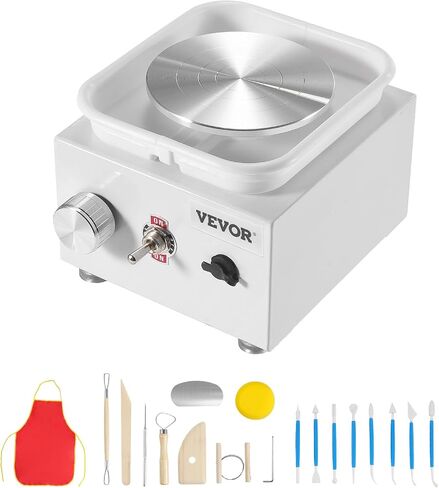 VEVOR Mini Pottery Wheel, 2.56in/3.94in, 2 Turntables Electric Ceramic Wheel Machine, 0-320RPM Adjustable Speed Detachable Basin Forming Machine, 18pcs Accessories, for Art Craft Work Home DIY, Pink in Kuwait