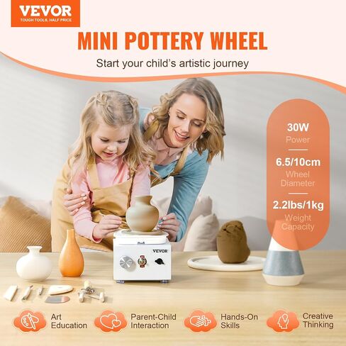 VEVOR Mini Pottery Wheel, 2.56in/3.94in, 2 Turntables Electric Ceramic Wheel Machine, 0-320RPM Adjustable Speed Detachable Basin Forming Machine, 18pcs Accessories, for Art Craft Work Home DIY, Pink in Kuwait