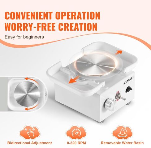 VEVOR Mini Pottery Wheel, 2.56in/3.94in, 2 Turntables Electric Ceramic Wheel Machine, 0-320RPM Adjustable Speed Detachable Basin Forming Machine, 18pcs Accessories, for Art Craft Work Home DIY, Pink in Kuwait