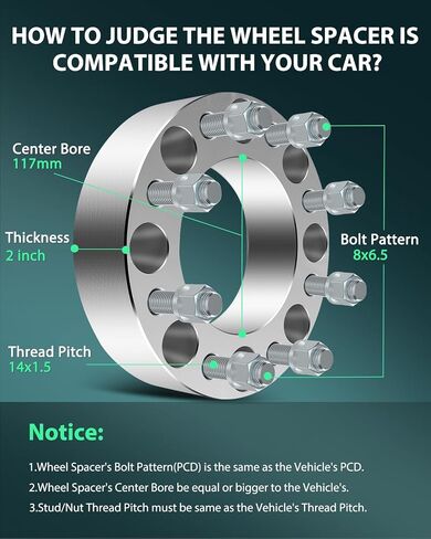 SCITOO 4X 2 بوصة 8x165.1 مللي متر إلى 8x165.1 مللي متر فواصل العجلات 8 العروة 50 مللي متر 8x6.5 إلى 8x6.5 مناسبة لـ 2001-2010 لـ Silverado 2500 HD | لـ Express 3500 لـ GMC Sierra 1500 HD مع ترصيع 14x1.5 in Saudi Arabia