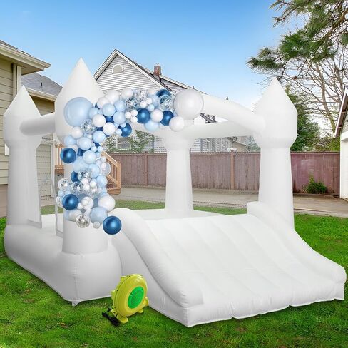 AKSPORT Inflatable Bounce House,White Castle Bounce House for Kids 3-6 Indoor & Outdoor Inflatable Bouncer House with Slide & Air Blower & Balloons for Kids Birthday Party,Wedding Party in Kuwait