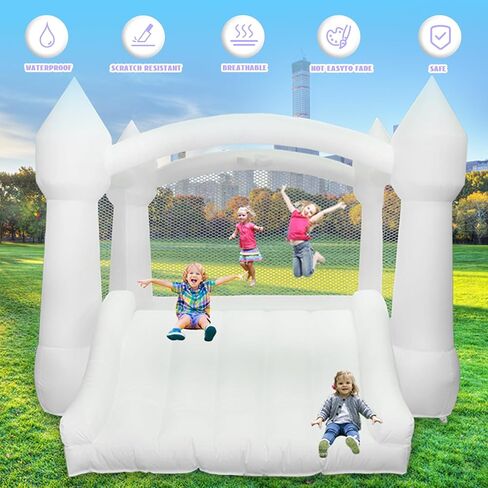 AKSPORT Inflatable Bounce House,White Castle Bounce House for Kids 3-6 Indoor & Outdoor Inflatable Bouncer House with Slide & Air Blower & Balloons for Kids Birthday Party,Wedding Party in Kuwait