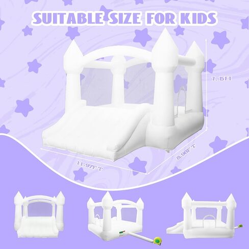 AKSPORT Inflatable Bounce House,White Castle Bounce House for Kids 3-6 Indoor & Outdoor Inflatable Bouncer House with Slide & Air Blower & Balloons for Kids Birthday Party,Wedding Party in Kuwait