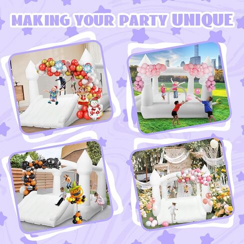 AKSPORT Inflatable Bounce House,White Castle Bounce House for Kids 3-6 Indoor & Outdoor Inflatable Bouncer House with Slide & Air Blower & Balloons for Kids Birthday Party,Wedding Party in Kuwait