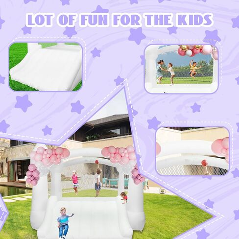 AKSPORT Inflatable Bounce House,White Castle Bounce House for Kids 3-6 Indoor & Outdoor Inflatable Bouncer House with Slide & Air Blower & Balloons for Kids Birthday Party,Wedding Party in Kuwait