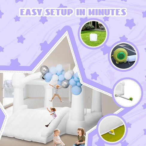 AKSPORT Inflatable Bounce House,White Castle Bounce House for Kids 3-6 Indoor & Outdoor Inflatable Bouncer House with Slide & Air Blower & Balloons for Kids Birthday Party,Wedding Party in Kuwait