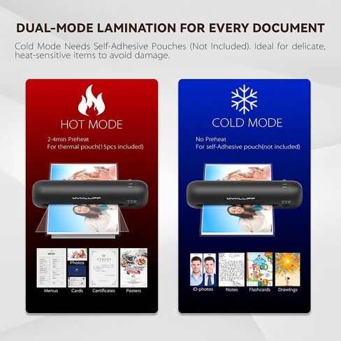 Laminator Machine 9-Inch Portable Thermal Laminator with Hot & Cold Modes, A4 Small Laminating Machine with ABS Jam-Release, 3-Min Warm-Up, 6-in-1 Photo Laminator Kit for Home Office and Class, White in Saudi Arabia