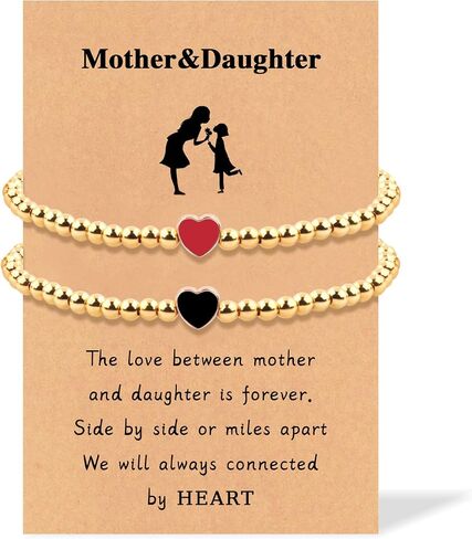 2pcs Mother and Daughter Matching Heart Bracelets Set,Handmade Copper Bead Bracelets Adjustable Rope Bracelets for Birthday Gifts (pink and white) in Kuwait