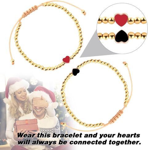 2pcs Mother and Daughter Matching Heart Bracelets Set,Handmade Copper Bead Bracelets Adjustable Rope Bracelets for Birthday Gifts (pink and white) in Kuwait