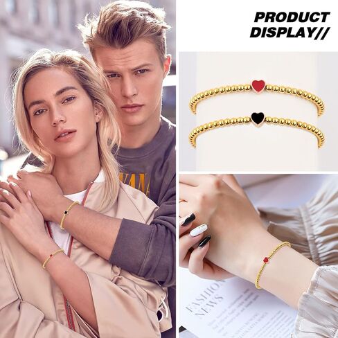 2pcs Mother and Daughter Matching Heart Bracelets Set,Handmade Copper Bead Bracelets Adjustable Rope Bracelets for Birthday Gifts (pink and white) in Kuwait