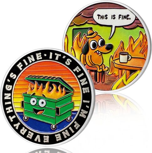 10Pcs Cartoon Style Dumpster Fire Coin, Dumpster Fire Challenge Coin - Funny Office Desk Accessories - Novelty Coins Pocket Token - Inspirational Office Gifts for Men Women in Kuwait