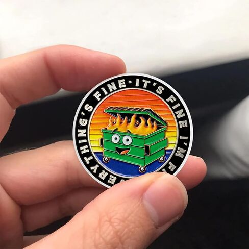 10Pcs Cartoon Style Dumpster Fire Coin, Dumpster Fire Challenge Coin - Funny Office Desk Accessories - Novelty Coins Pocket Token - Inspirational Office Gifts for Men Women in Kuwait