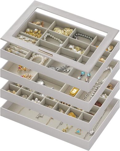 Large Jewelry Organizers and Storage Box , 4 Layers Stackable Jewelry Organizer Trays Clear Lid Cover for Drawers, Jewelry Boxes for Women, Stacker Jewelry Display Case, Jewelry Inserts for Drawers in Saudi Arabia