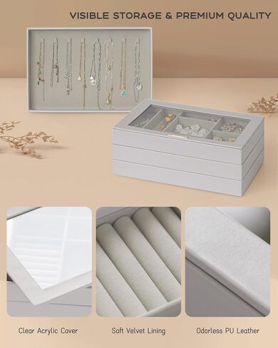 Large Jewelry Organizers and Storage Box , 4 Layers Stackable Jewelry Organizer Trays Clear Lid Cover for Drawers, Jewelry Boxes for Women, Stacker Jewelry Display Case, Jewelry Inserts for Drawers in Saudi Arabia