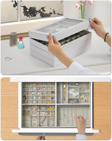 Large Jewelry Organizers and Storage Box , 4 Layers Stackable Jewelry Organizer Trays Clear Lid Cover for Drawers, Jewelry Boxes for Women, Stacker Jewelry Display Case, Jewelry Inserts for Drawers in Saudi Arabia