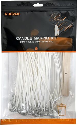 50 Pcs 6" Natural Candle Wicks,Pre-Waxed by 100% Beeswax & Tabbed with 60Pcs Candle Wick Stickers and 5 Pcs Wooden Candle Wick Centering Device, for Candle Making，Candle DIY in Kuwait