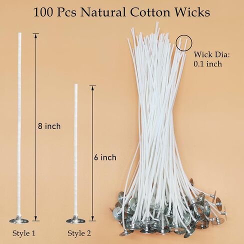 50 Pcs 6" Natural Candle Wicks,Pre-Waxed by 100% Beeswax & Tabbed with 60Pcs Candle Wick Stickers and 5 Pcs Wooden Candle Wick Centering Device, for Candle Making，Candle DIY in Kuwait