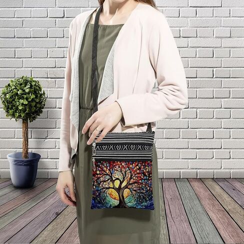Pink Butterfly Messenger Bag Small Ethnic Pattern Printed Adjustable Strap Crossbody Zipper Bag Pink Butterfly Phone Bag Wallet Cute Shoulder Handbag for Women - 1 in Saudi Arabia