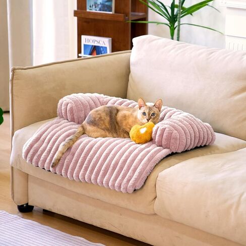 Fuzzy Pet Couch Covers for Sofa, 37" L × 33" W × 6" H Calming Dog Bed Fluffy Plush Dog Mat for Furniture Protector with Bolster for Large Medium Small Dogs and Cats, Large, Dark Grey in Kuwait