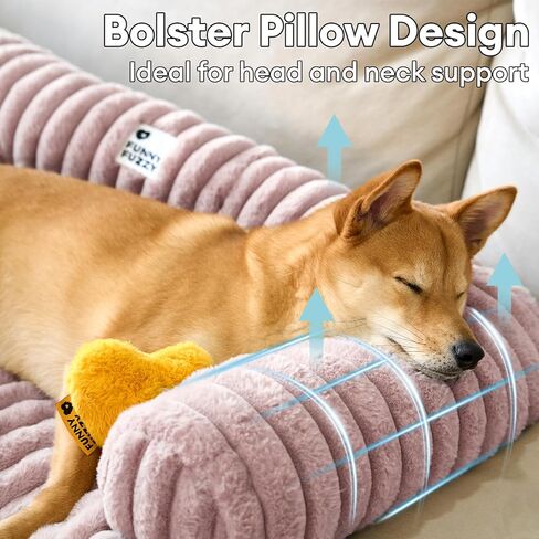 Fuzzy Pet Couch Covers for Sofa, 37" L × 33" W × 6" H Calming Dog Bed Fluffy Plush Dog Mat for Furniture Protector with Bolster for Large Medium Small Dogs and Cats, Large, Dark Grey in Kuwait