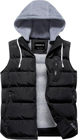 CREATMO US Women's Warm Vest Outerwear Thick Padded Puffer Sleeveless Vest With Detachable Hood in Kuwait