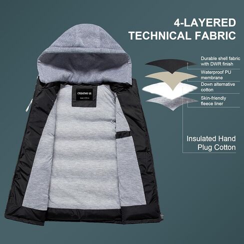 CREATMO US Women's Warm Vest Outerwear Thick Padded Puffer Sleeveless Vest With Detachable Hood in Kuwait