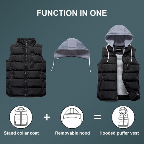 CREATMO US Women's Warm Vest Outerwear Thick Padded Puffer Sleeveless Vest With Detachable Hood in Kuwait