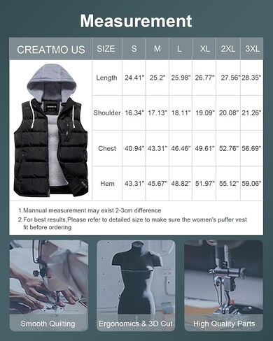 CREATMO US Women's Warm Vest Outerwear Thick Padded Puffer Sleeveless Vest With Detachable Hood in Kuwait