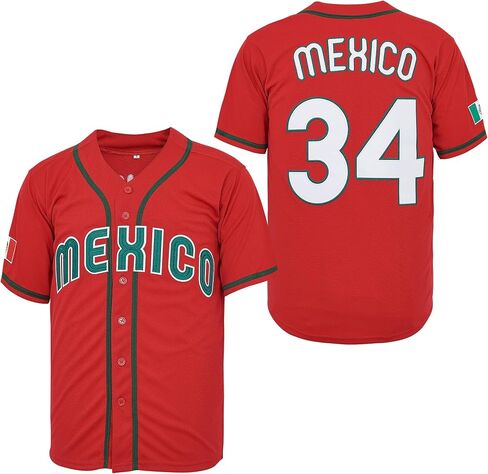 Men's Mexico 34 Button Down Jersey Short Sleeve Hipster 80S 90S Hip Hop Baseball Jersey in Kuwait