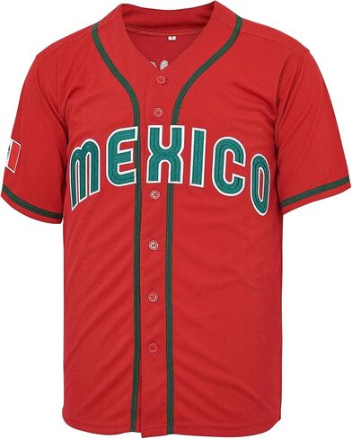 Men's Mexico 34 Button Down Jersey Short Sleeve Hipster 80S 90S Hip Hop Baseball Jersey in Kuwait