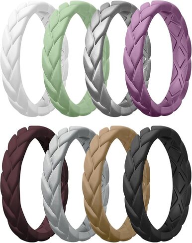 Egnaro Silicone Ring Women Thin Womens Stackable Rings Silicone Rubber Wedding Bands Bridal Jewelry Set Flame Leaves Anniversary Rings Promise Rings in Kuwait