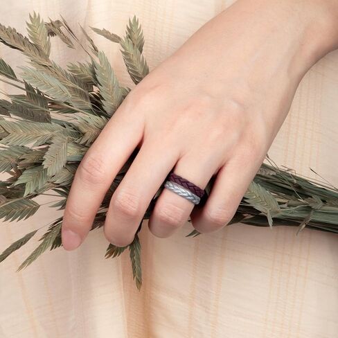 Egnaro Silicone Ring Women Thin Womens Stackable Rings Silicone Rubber Wedding Bands Bridal Jewelry Set Flame Leaves Anniversary Rings Promise Rings in Kuwait