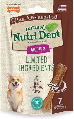 Nylabone Nutri Dent Dog Dental Treats - Natural Dog Teeth Cleaning & Breath Freshener - Dental Treats for Dogs - Fresh Breath Flavor, Medium (40 Count) in Kuwait