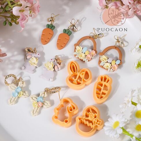 Puocaon Easter Polymer Clay Cutters - 27 Pcs Clay Cutters for Earrings Jewelry Rabbits Eggs Carrots Chicken in Saudi Arabia