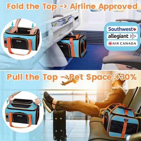 Petskd Top-Expandable Pet Carrier 19"x13"x9" Airline Approved, Blue in Saudi Arabia