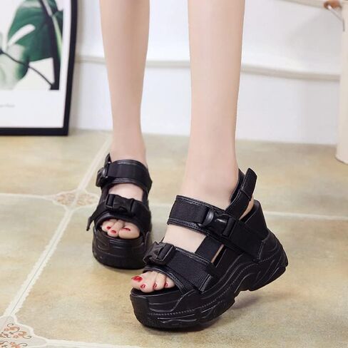 High Heels Wedge Ankle Strap Sandals for Womens Ladies Peep Toe Casual Breathable Platform Walking Sandal in Saudi Arabia