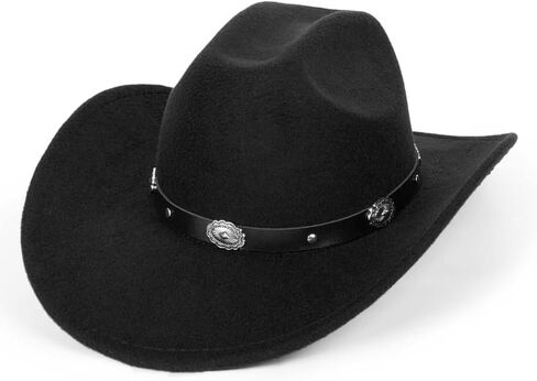 Classic Western Cowboy Hat for Women and Men Roll Up Wide Brim Felt Fedora Hats Cowgirl Hat with Belt Buckle(M-L) in Kuwait